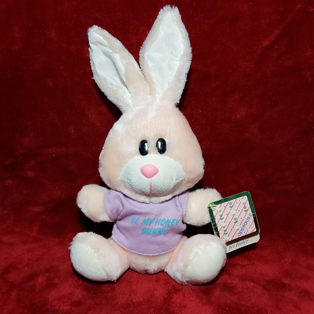 Vintage 1985 Applause Pink Easter Be My Honey Bunny Plush 11” Rabbit w/ Tag